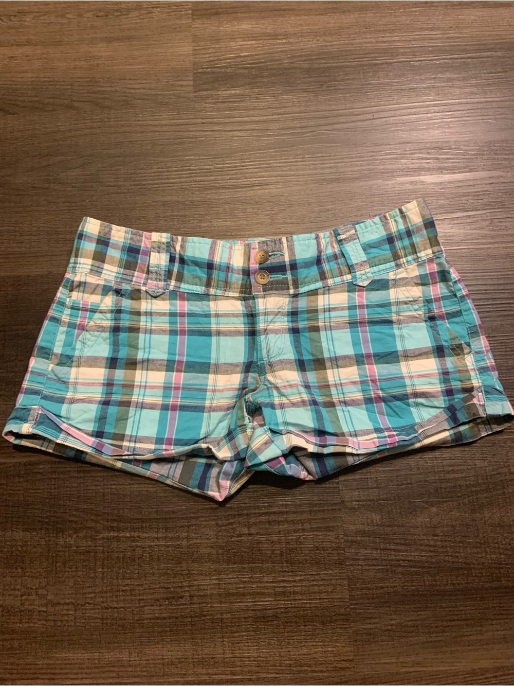 Aeropostale Plaid Cargo Short - Aqua, Teal, Pink
